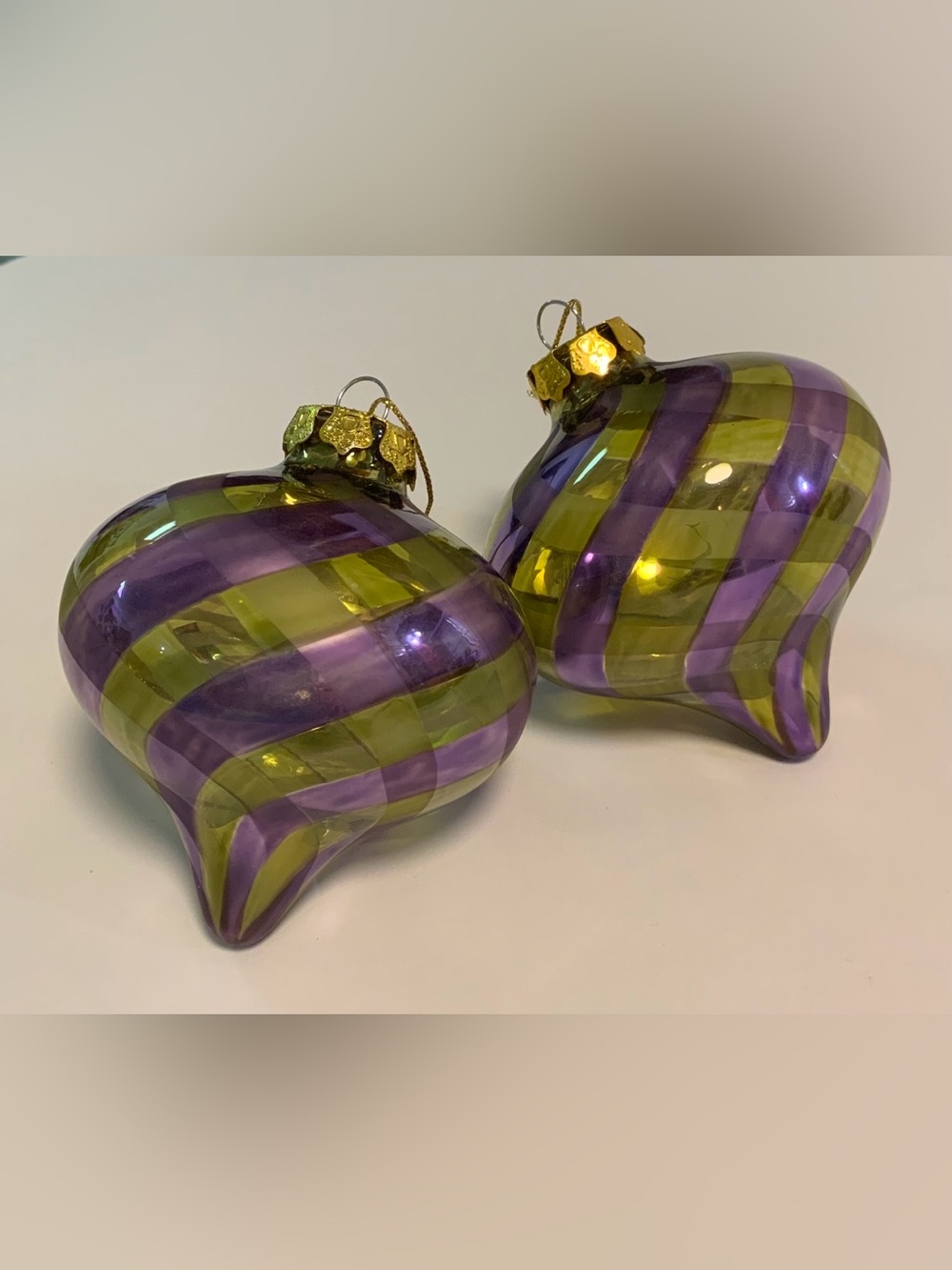Holiday Glass Ornament Set in Purple and Green - Decorative Home Holiday Accents